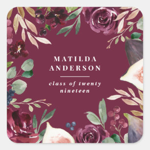 Waterverf floraal afstuderen dag vierkante sticker