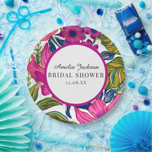 Waterverf floraal en botanisch blauw vrijgezellenf papieren bordje (Feest)