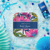 Waterverf floraal en botanisch blauw vrijgezellenf papieren bordje (Feest)