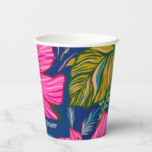 Waterverf floraal en botanisch roze vrijgezellenfe papieren bekers (Achterkant)