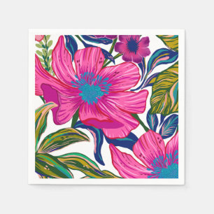 Waterverf floraal en botanisch roze vrijgezellenfe servet