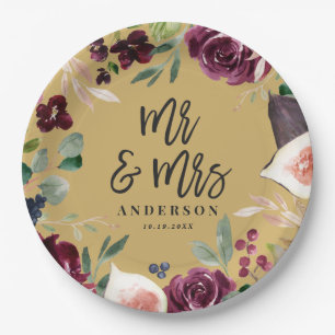Waterverf floraal + script trouwdag Mr & Mrs Papieren Bordje
