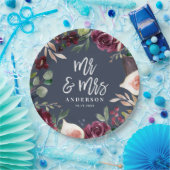 Waterverf floraal + script trouwdag Mr & Mrs Papieren Bordje (Feest)