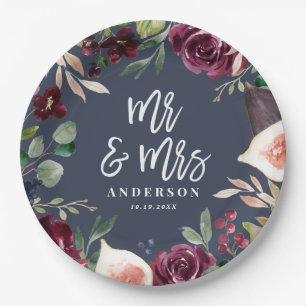 Waterverf floraal + script trouwdag Mr & Mrs Papieren Bordje