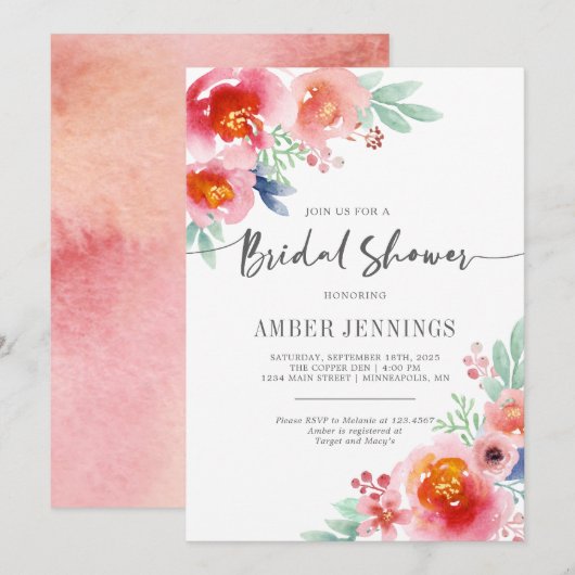 Waterverf floraal vrijgezellenfeest kaart (Voorkant / Achterkant)