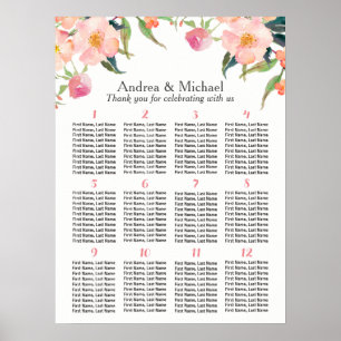 Waterverf Floral 12 Tables Wedding Seating Chart Poster