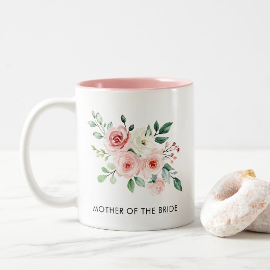 Waterverf Floral Aangepast roze Tweekleurige Koffiemok (Met donut)