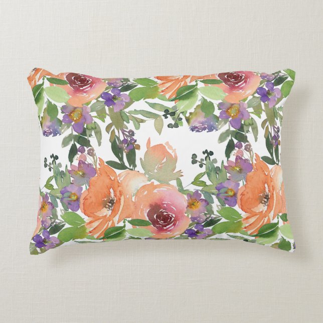 Waterverf Floral Accent Pillow Kussen (Voorkant)