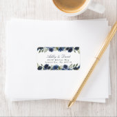 Waterverf Floral adres label Navy Blue Flowers (Insitu)