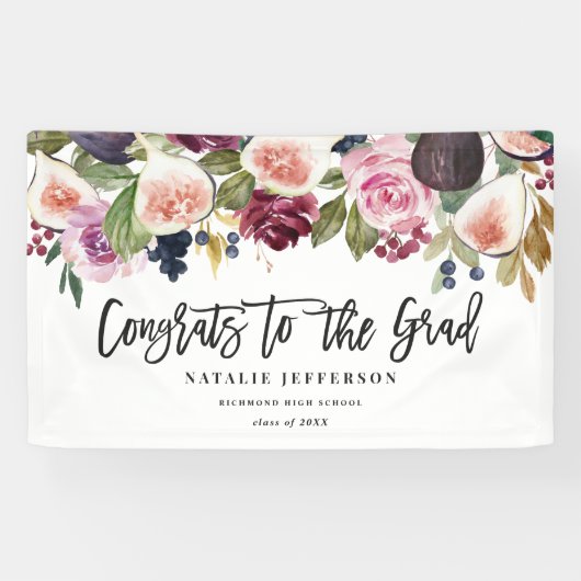 Waterverf floral afstuderen felicitaties banner (Horizontaal)