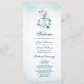 Waterverf Floral Anchor Blauwgroen Beach Wedding Programma (Voorkant / Achterkant)