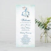 Waterverf Floral Anchor Blauwgroen Beach Wedding Programma (Staand voorkant)