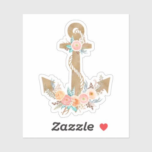 Waterverf Floral Anchor Nautical Sticker (Vel)