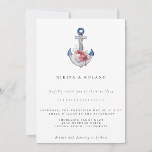 Waterverf Floral Anchor Wedding Invitation Aankondiging