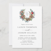 Waterverf Floral Antler Wreath Monogram Wedding Kaart (Voorkant)