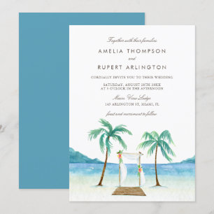 Waterverf Floral Arbor Tropical Beach Wedding Kaart
