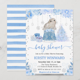 Waterverf Floral Arctic Seal Baby shower Kaart