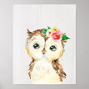 Waterverf Floral Baby Owl Poster