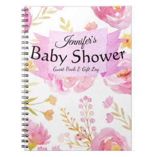 Waterverf Floral Baby shower Gift Log & Guest Notitieboek