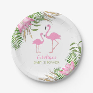 Waterverf Floral Baby shower tropische flamingo Papieren Bordje