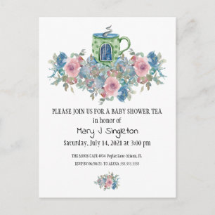 Waterverf Floral Baby Tea Party Invitation Briefkaart