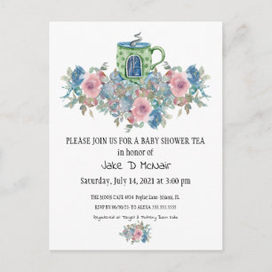 Waterverf Floral Baby Tea Party Invitation Briefkaart