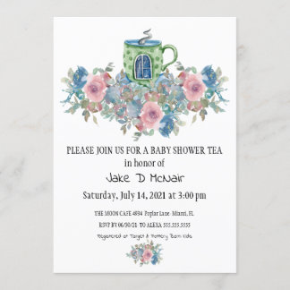 Waterverf Floral Baby Tea Party Invitation Kaart