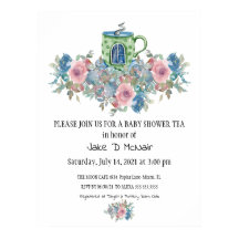 Waterverf Floral Baby Tea Party Invitation
