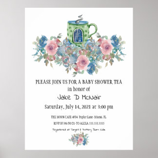 Waterverf Floral Baby Tea Party Invitation Poster