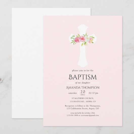 Waterverf Floral Baptism of Christening Kaart (Voorkant / Achterkant)