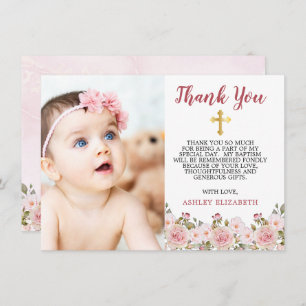 Waterverf Floral Baptisme bedankt voor de roze roz