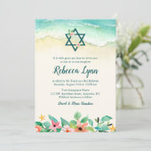 Waterverf Floral Beach Bat Mitzvah Kaart (Staand voorkant)