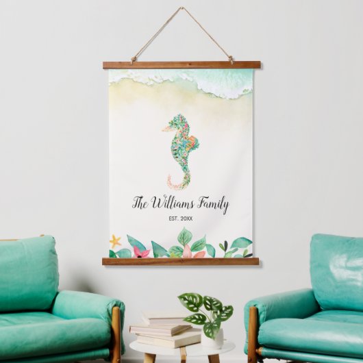 Waterverf Floral Beach Seahorse Personalized Hangend Wandkleed (Woonkamer)