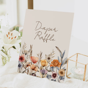Waterverf Floral Beige Baby shower Luier Raffle Reclamebord Met Voetstuk