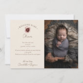 Waterverf Floral Beige Twee Foto Geboorte Aankondiging (Achterkant)