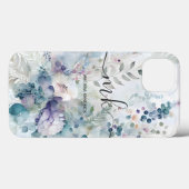 Waterverf Floral Berries Ferns Monogram Naam Case-Mate iPhone Case (Achterkant (horizontaal))