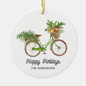 Waterverf Floral Bicycle Kerstmis Keramisch Ornament (Voorkant)