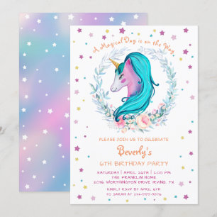 Waterverf Floral Birthday Magical Unicorn Kaart