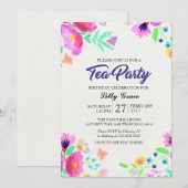 Waterverf Floral Birthday Tea Party Kaart (Voorkant / Achterkant)