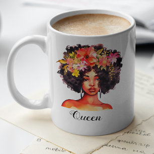 Waterverf Floral Black Woman met aangepaste offert Koffiemok