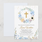 Waterverf Floral Blue Baptism Invitation Kaart (Voorkant / Achterkant)
