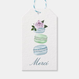 Waterverf Floral Blue Macaron Merci/Hartelijk dank Cadeaulabel