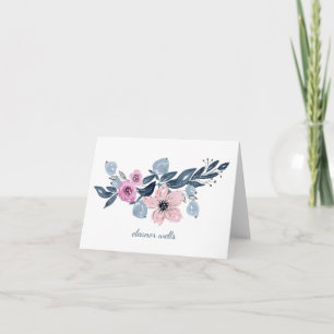 Waterverf Floral Blue Pink op maat Notitiekaartje