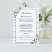 Waterverf Floral Blue Stripes Wedding Details Informatiekaartje (Staand voorkant)