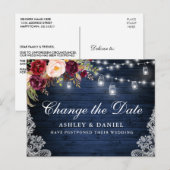 Waterverf Floral Blue Wood Jars Datum wijzigen Briefkaart (Voorkant / Achterkant)