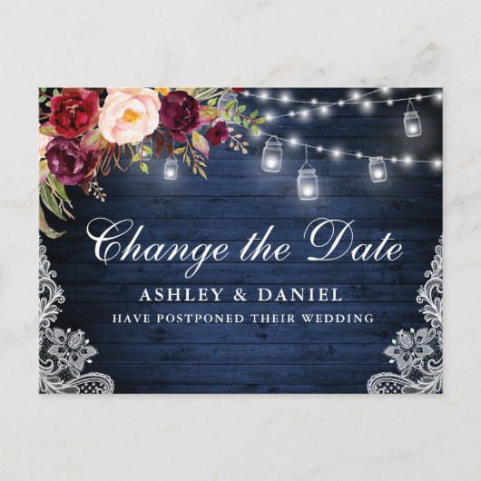 Waterverf Floral Blue Wood Jars Datum wijzigen Briefkaart (Voorkant)