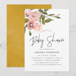 Waterverf floral Blush en Gold Baby shower Kaart