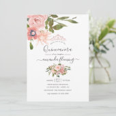Waterverf floral Blush en Roos Gold Quinceañera Kaart (Staand voorkant)