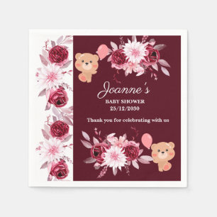Waterverf Floral Blush Pink Burgundy Baby shower Servet