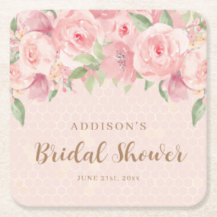 Waterverf Floral Blush Pink Gold Vrijgezellenfeest Vierkante Kartonnen Onderzetter